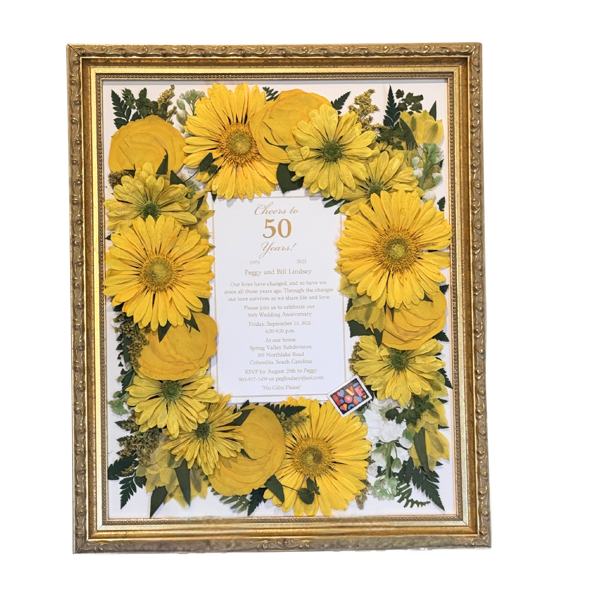 16x20 framed pressed flowers from anniversary blooms, preserved in an elegant keepsake design.