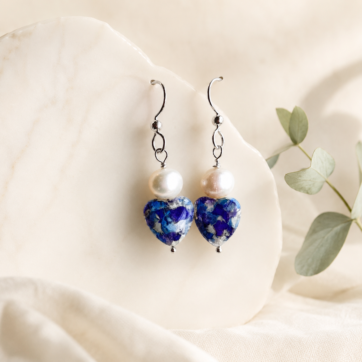Dainty Heart and Pearl Earrings