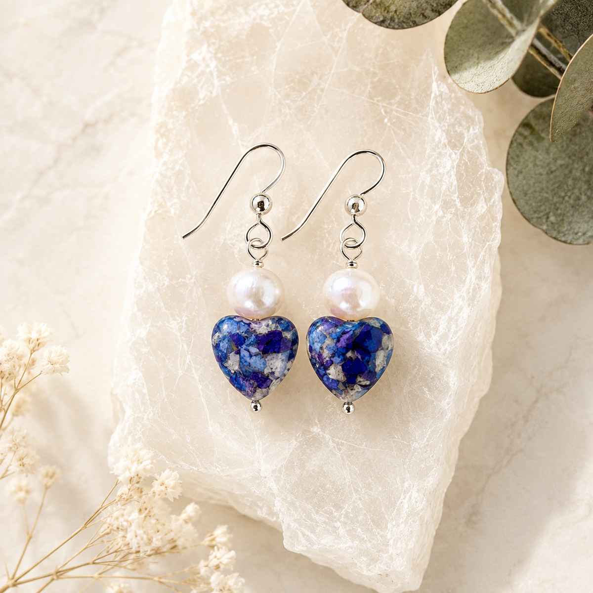 Dainty Heart and Pearl Earrings