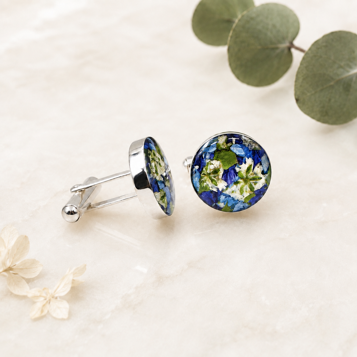Memorial Cufflinks – Custom Funeral Flower & Ash Keepsake