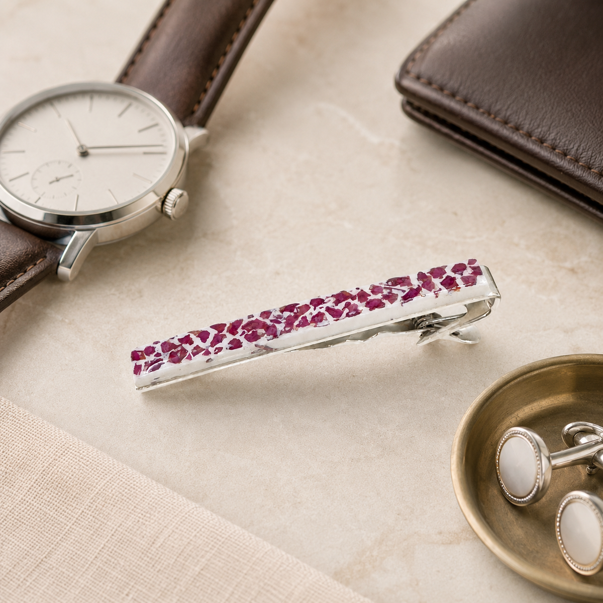 Memorial Tie Bar – Custom Funeral Flower Keepsake