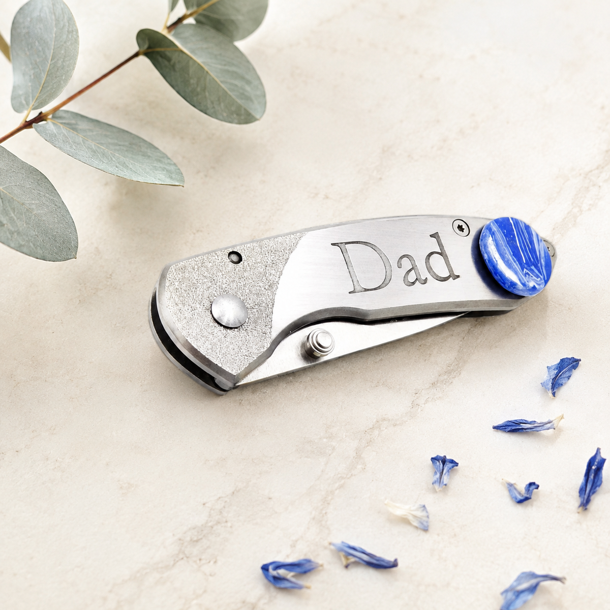 Memorial Pocket Knife – Engraved Keepsake with Funeral Flowers