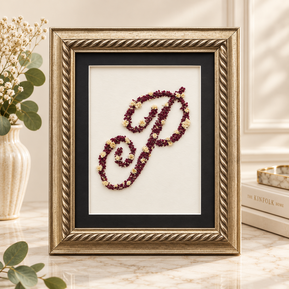 Custom Framed Floral Letters - 8" x 10" Monogram