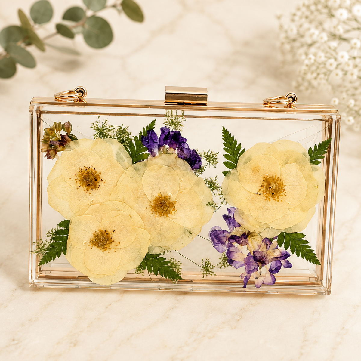 The Bridal Clutch – Custom Resin Keepsake with Preserved Flowers