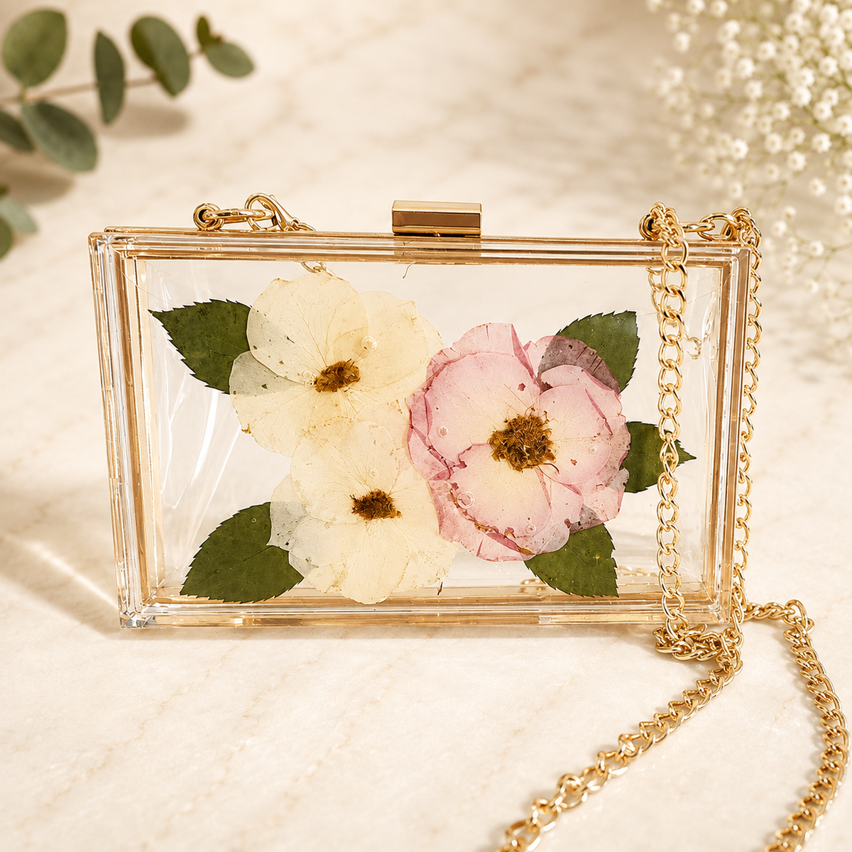 The Bridal Clutch – Custom Resin Keepsake with Preserved Flowers