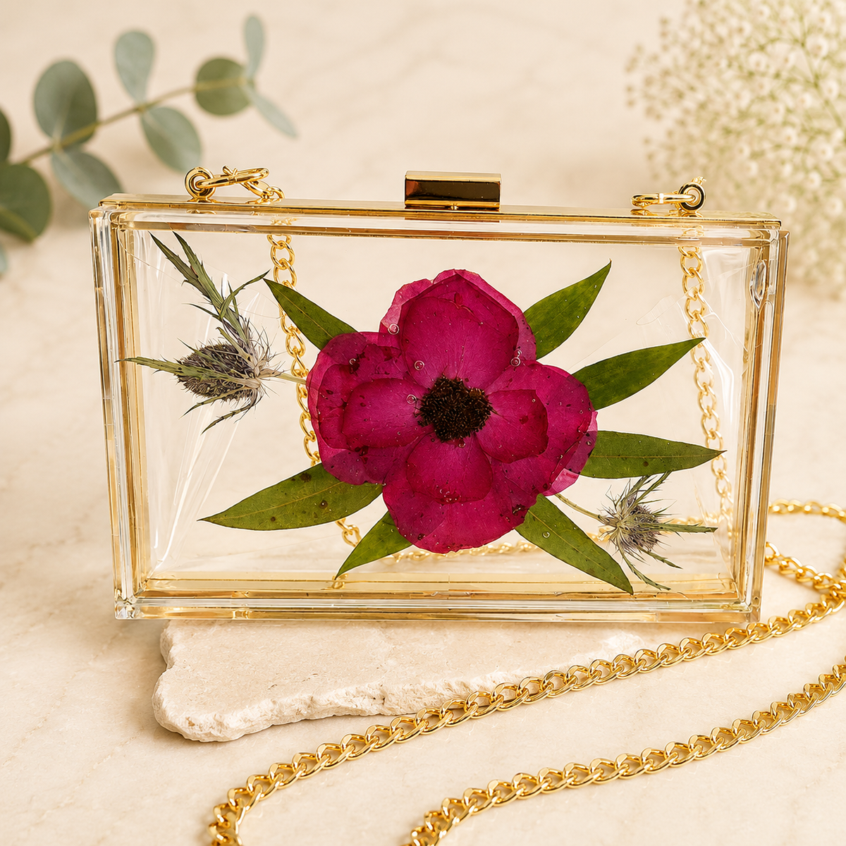 The Bridal Clutch – Custom Resin Keepsake with Preserved Flowers