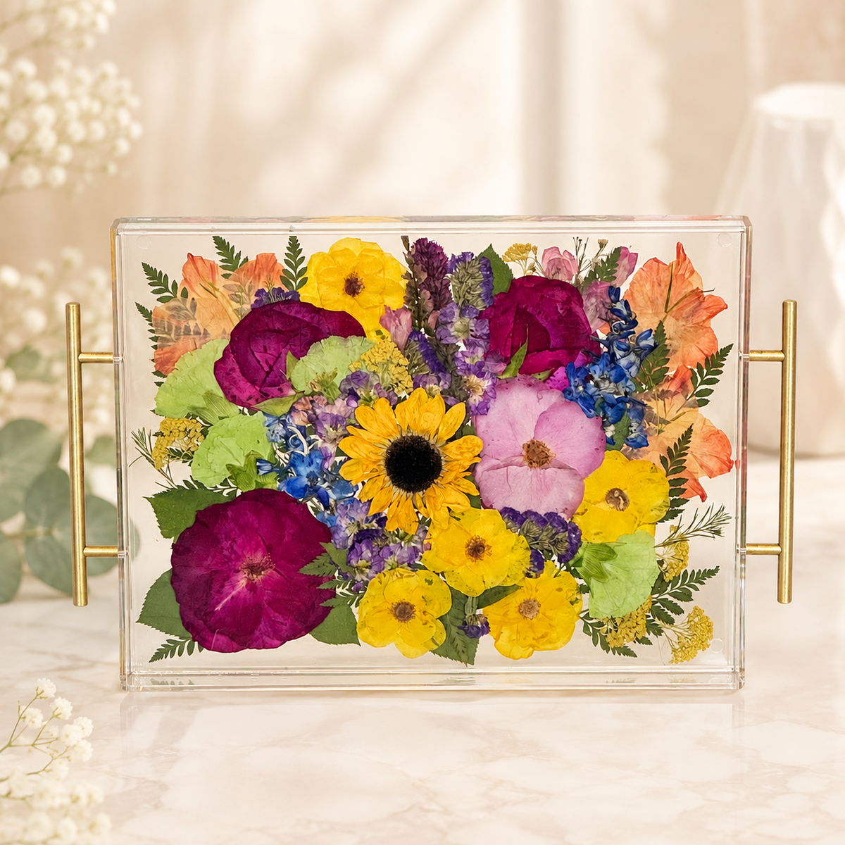 The Everlasting Bloom Tray – Resin Pressed Flower Keepsake