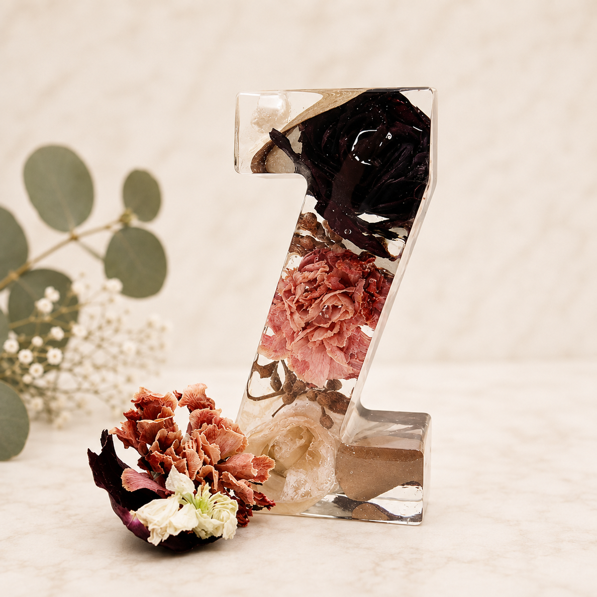 Personalized Resin Letter Keepsake – Small Flower Petal Initial