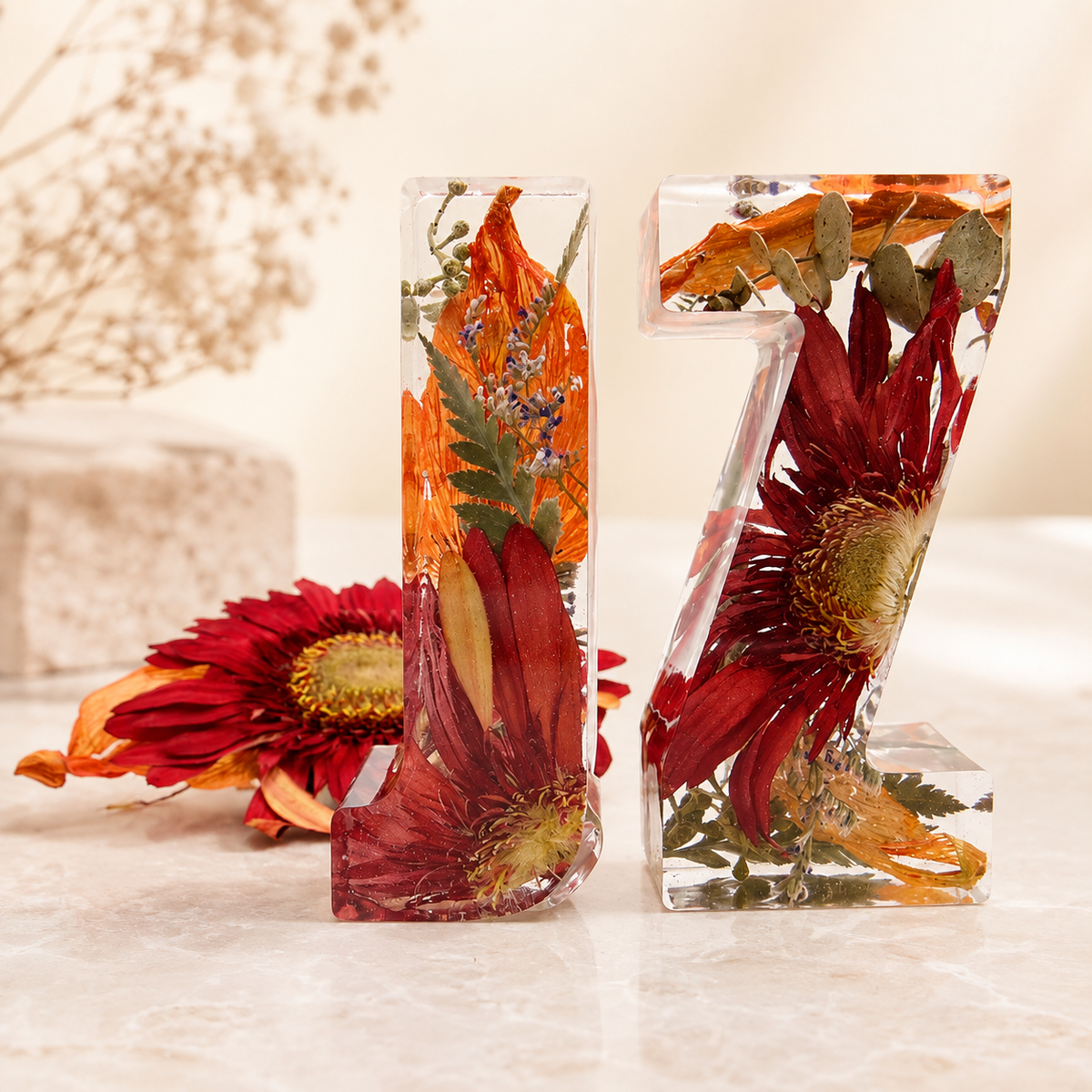 Personalized Resin Letter Keepsake – Small Flower Petal Initial