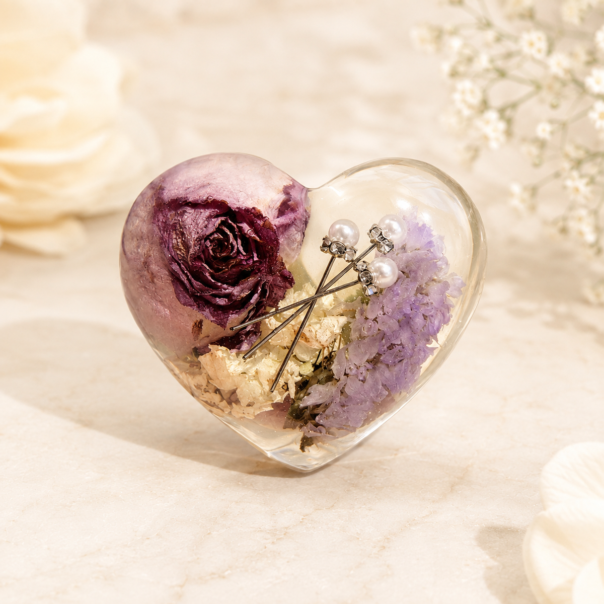 Ever After Heart Keepsake – Custom Resin Flower Memorial