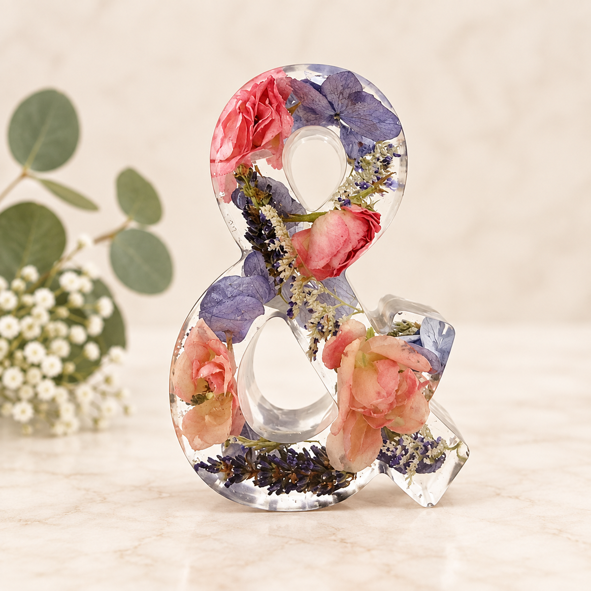 Personalized Resin Letter Keepsake – Small Flower Petal Initial