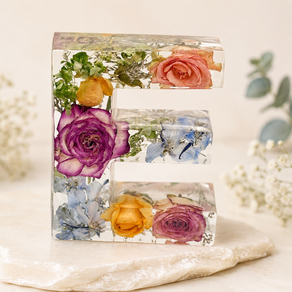 Personalized Resin Letter Keepsake – Large Flower Petal Initial