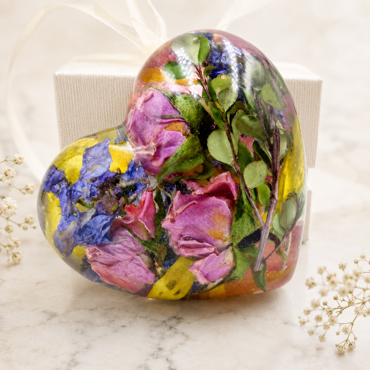 Ever After Heart Keepsake – Custom Resin Flower Memorial