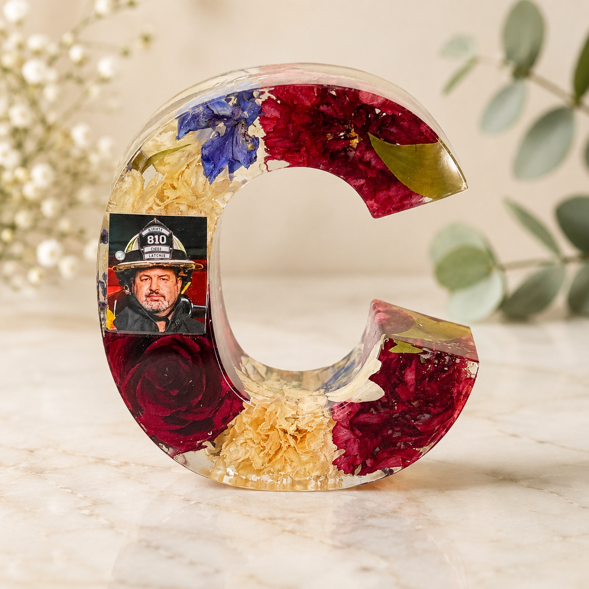 Personalized Resin Letter Keepsake – Large Flower Petal Initial