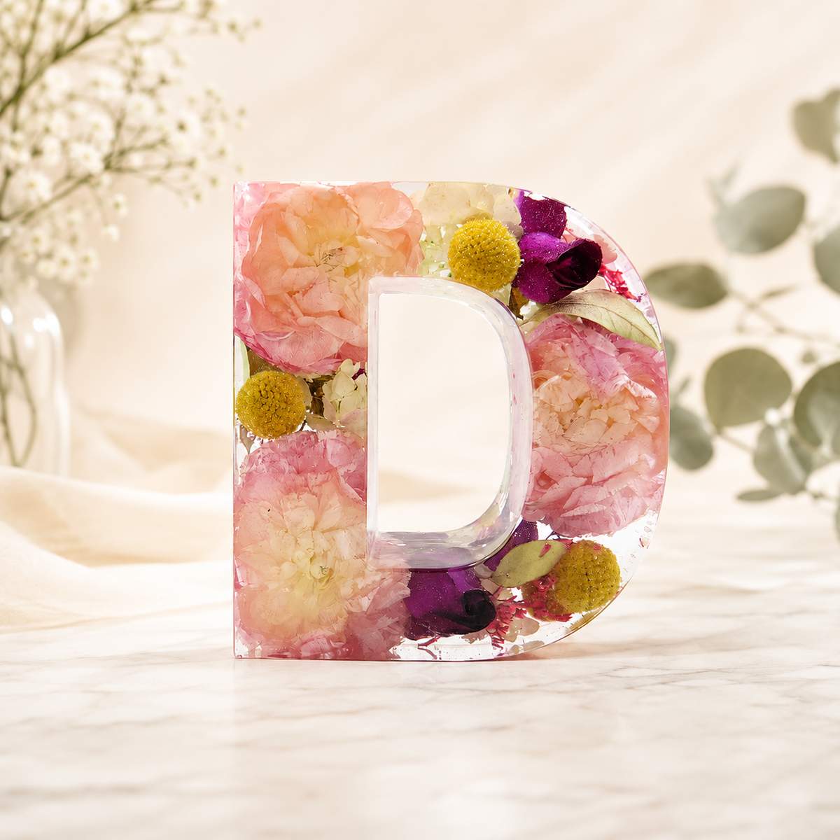 Personalized Resin Letter Keepsake – Large Flower Petal Initial
