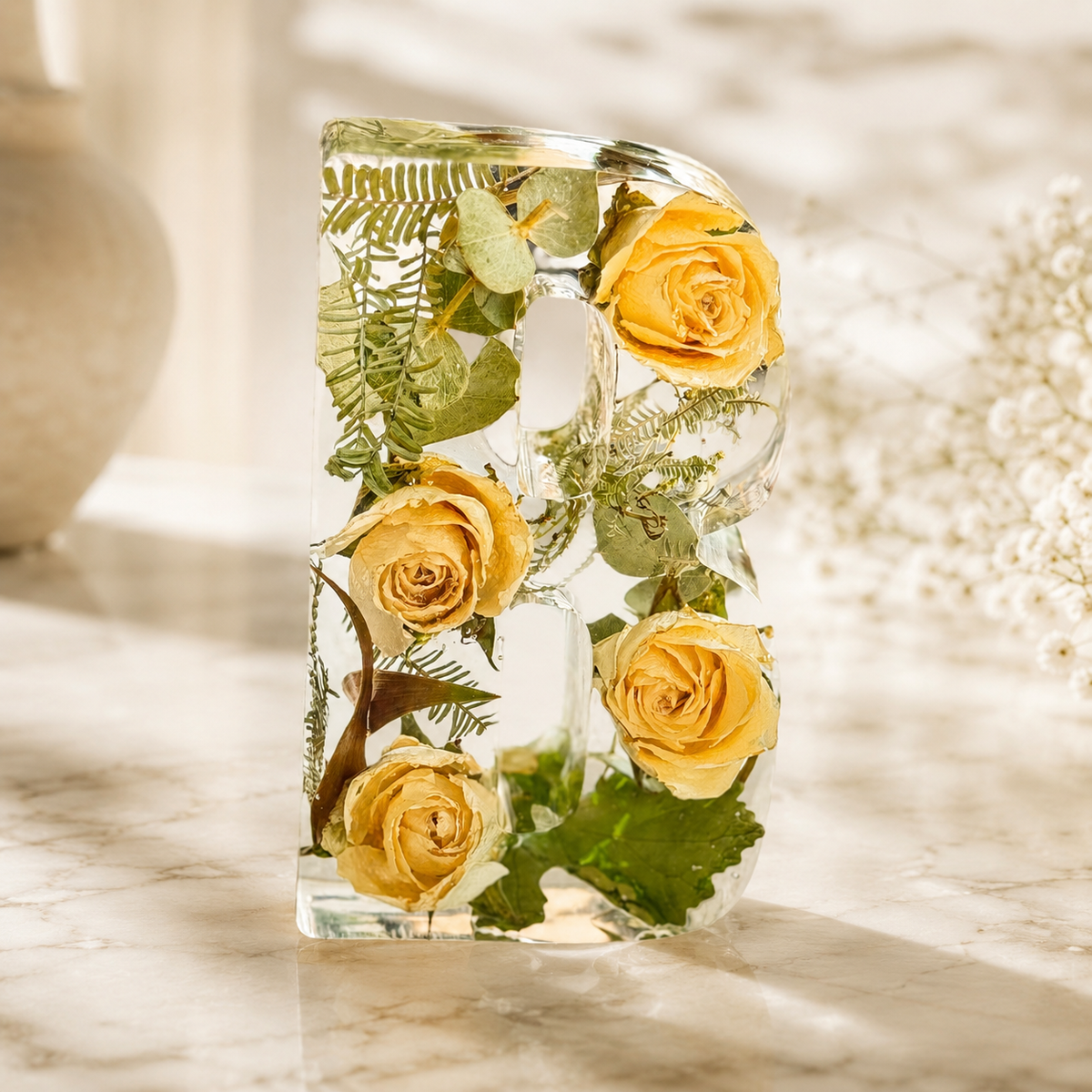 Personalized Resin Letter Keepsake – Small Flower Petal Initial