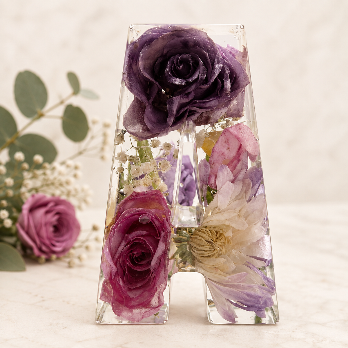 Personalized Resin Letter Keepsake – Small Flower Petal Initial