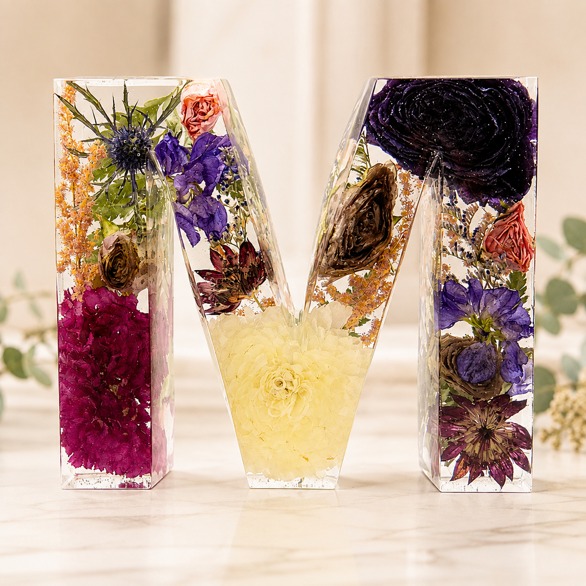Personalized Resin Letter Keepsake – Large Flower Petal Initial