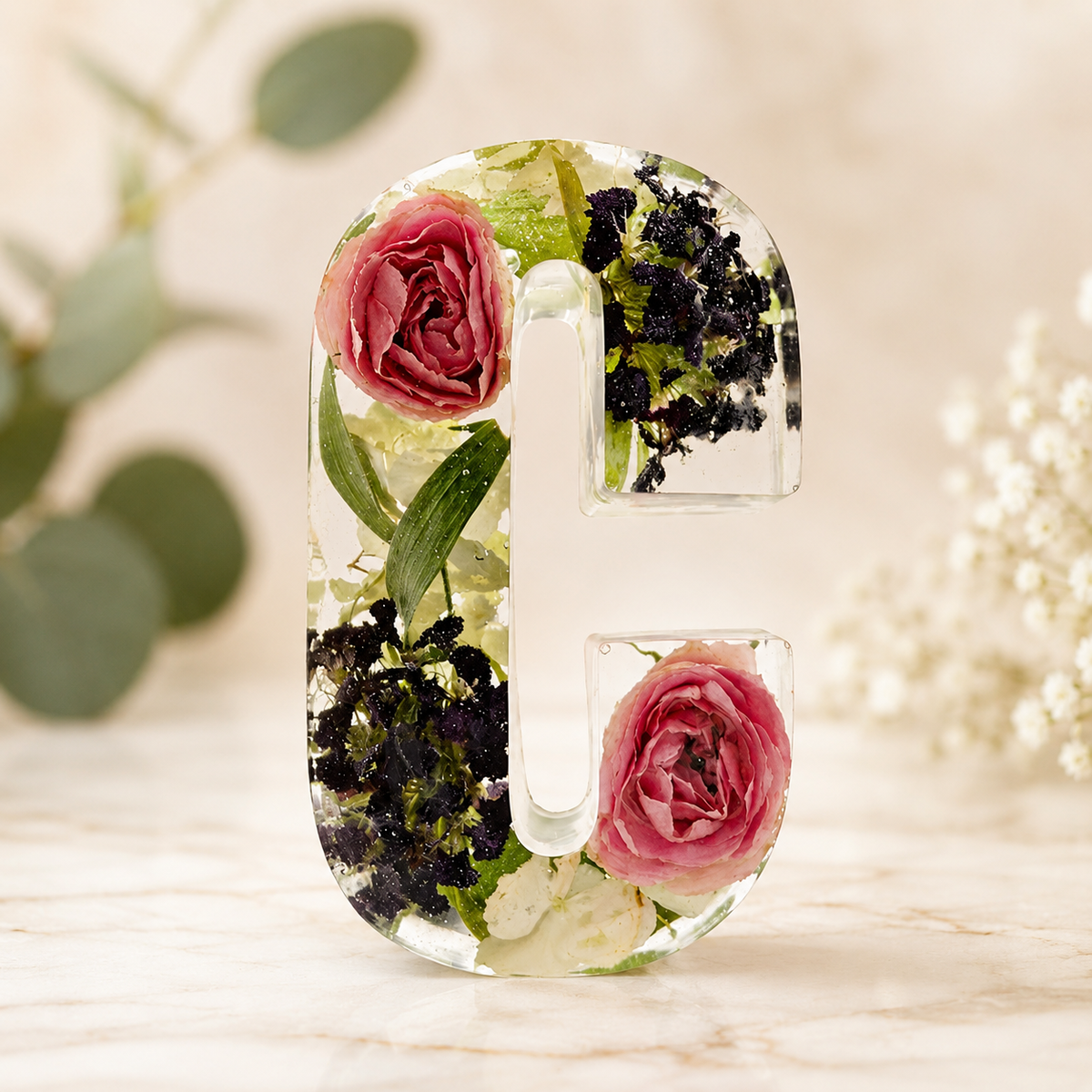 Personalized Resin Letter Keepsake – Small Flower Petal Initial