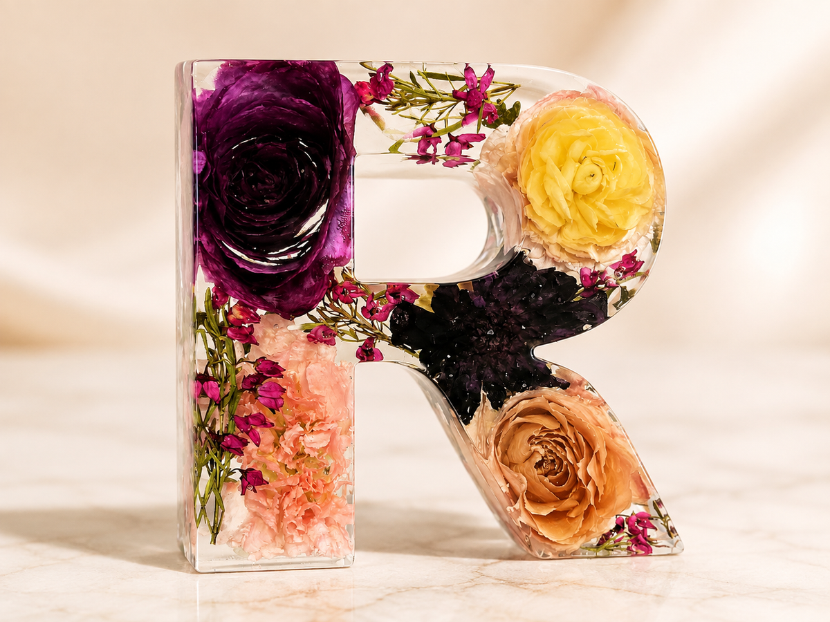 Personalized Resin Letter Keepsake – Large Flower Petal Initial