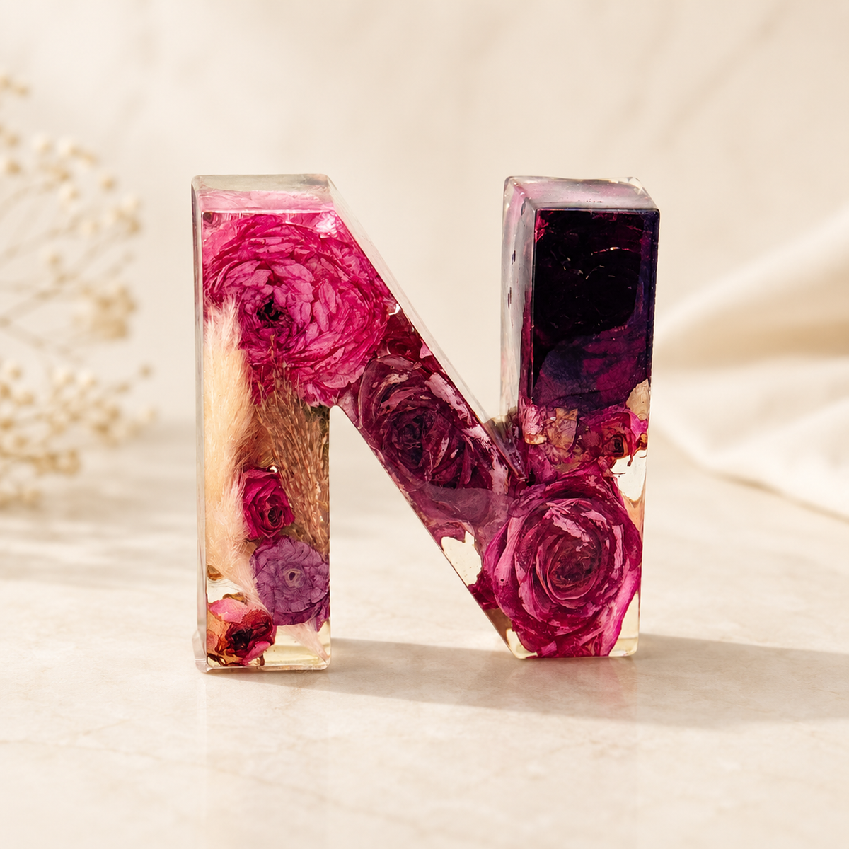 Personalized Resin Letter Keepsake – Large Flower Petal Initial