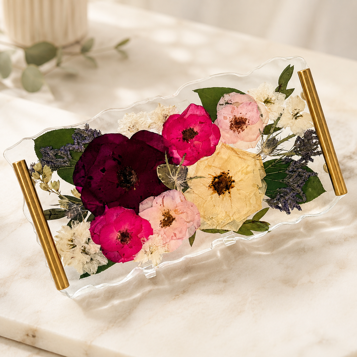 Resin Pressed Flower Vanity Tray