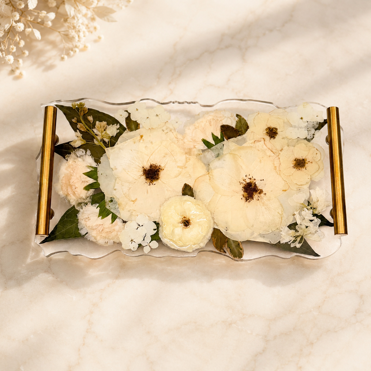 Resin Pressed Flower Vanity Tray