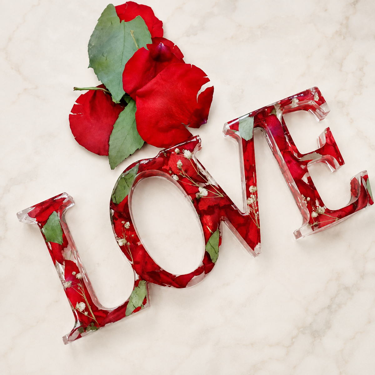 Personalized Resin LOVE Sign – Made with Your Flower Petals