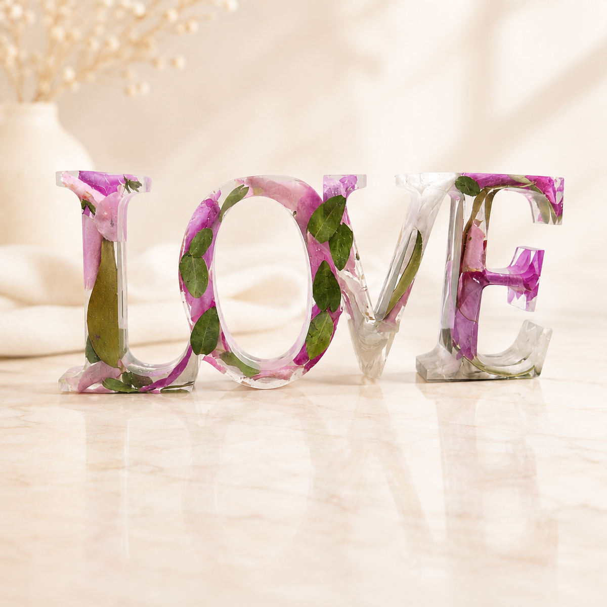 Personalized Resin LOVE Sign – Made with Your Flower Petals