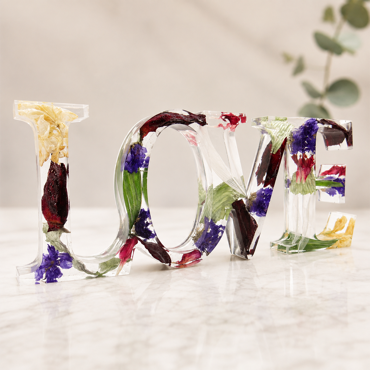 Personalized Resin LOVE Sign – Made with Your Flower Petals