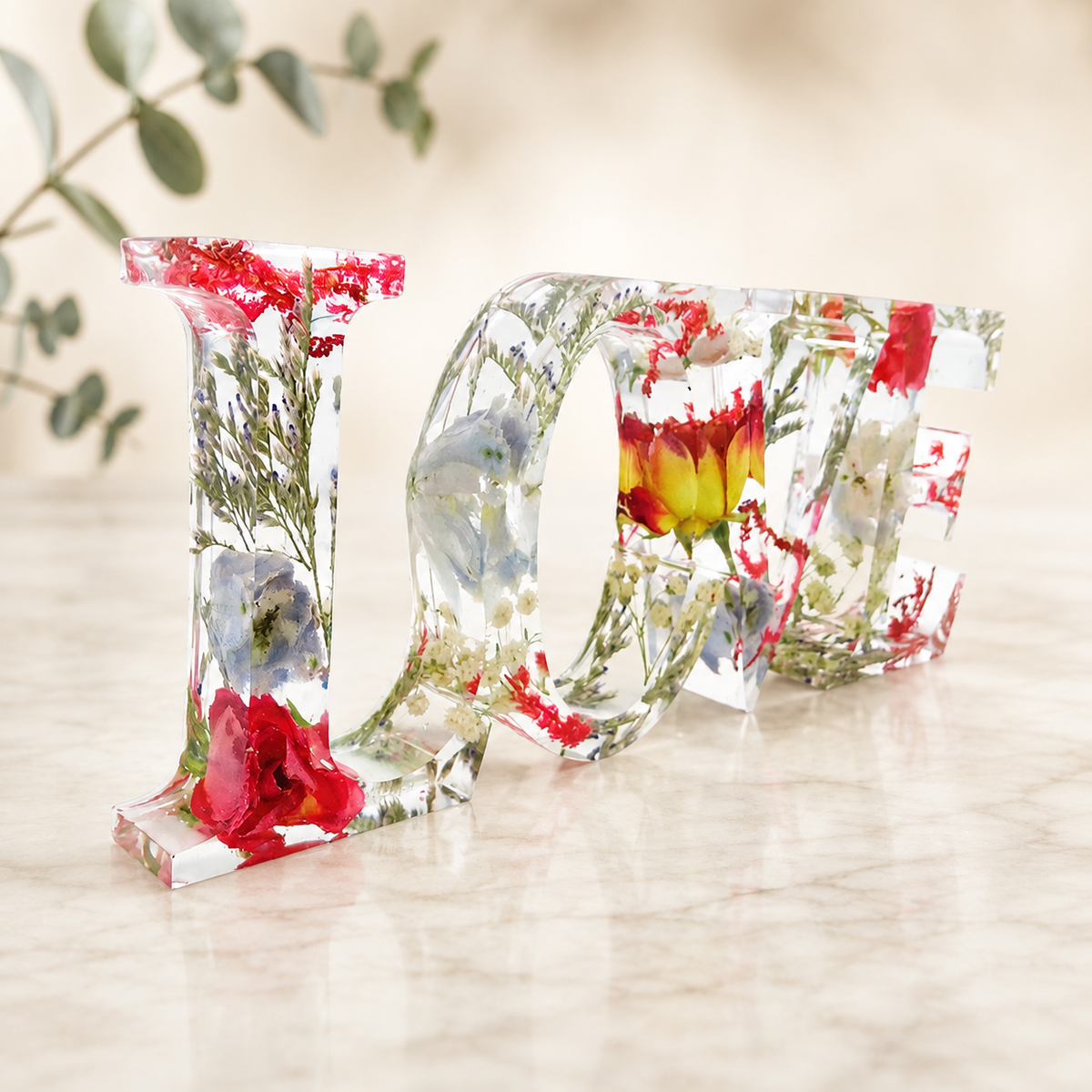 Personalized Resin LOVE Sign – Made with Your Flower Petals