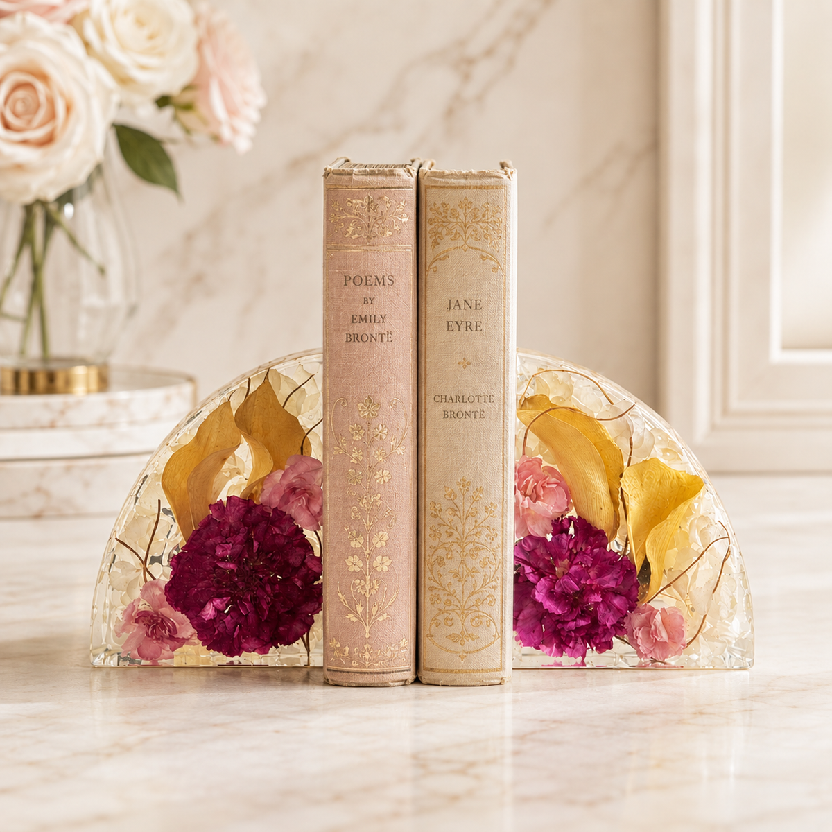 The Keepsake Hold – Resin Bookends with Funeral Flowers or Wedding Flowers