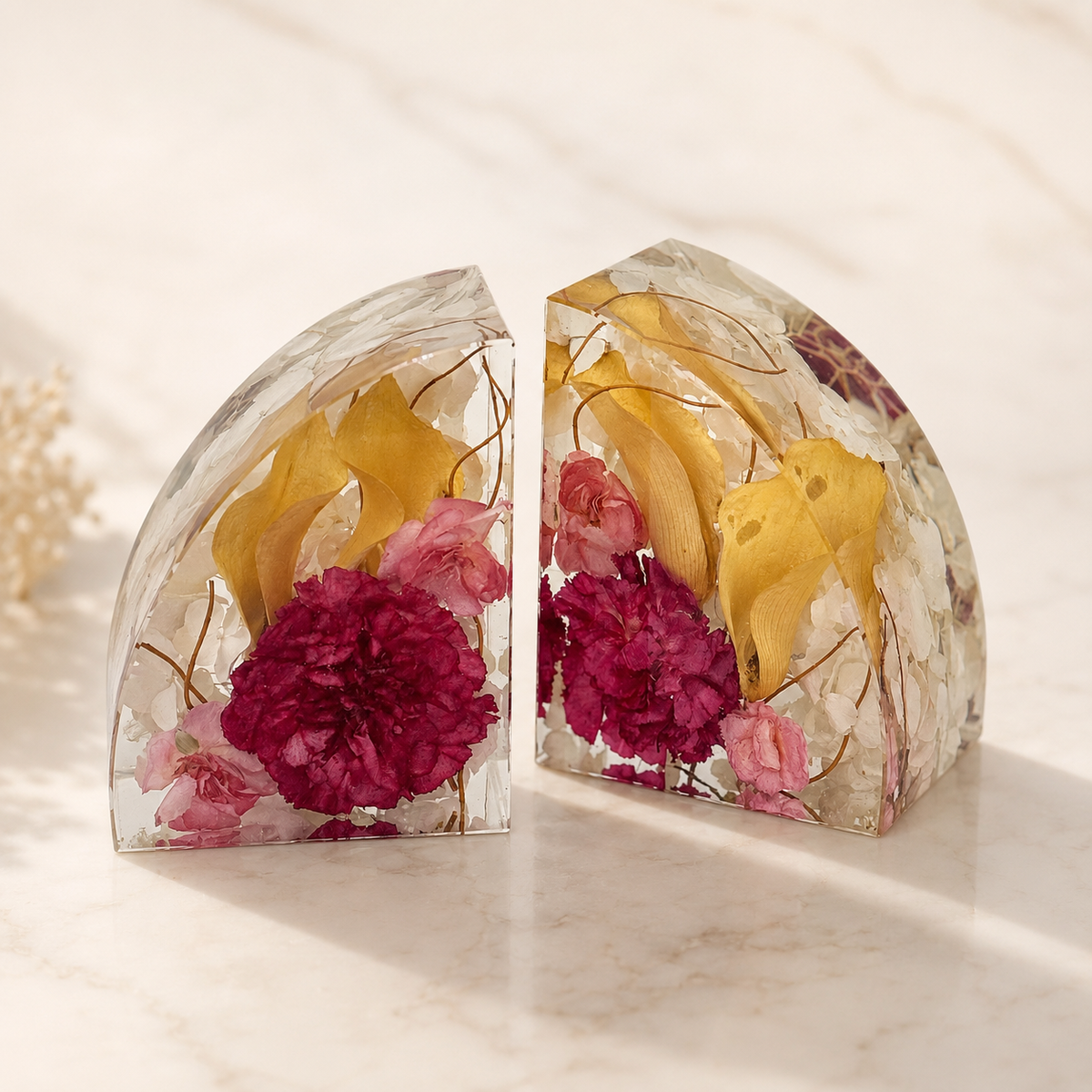 The Keepsake Hold – Resin Bookends with Funeral Flowers or Wedding Flowers