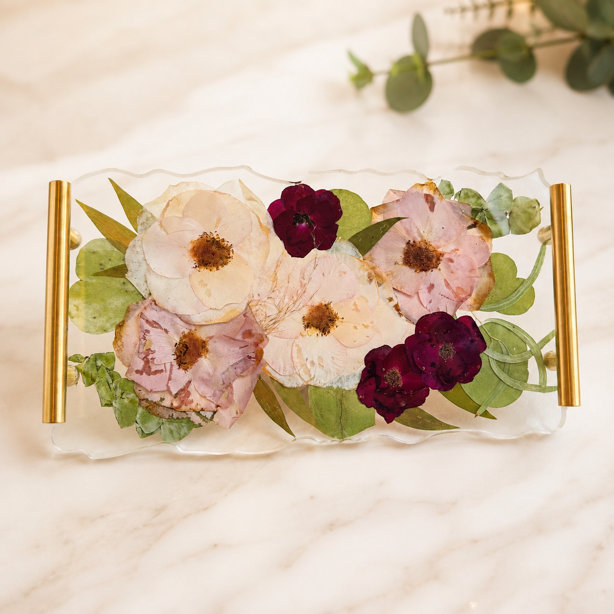 Resin Pressed Flower Vanity Tray