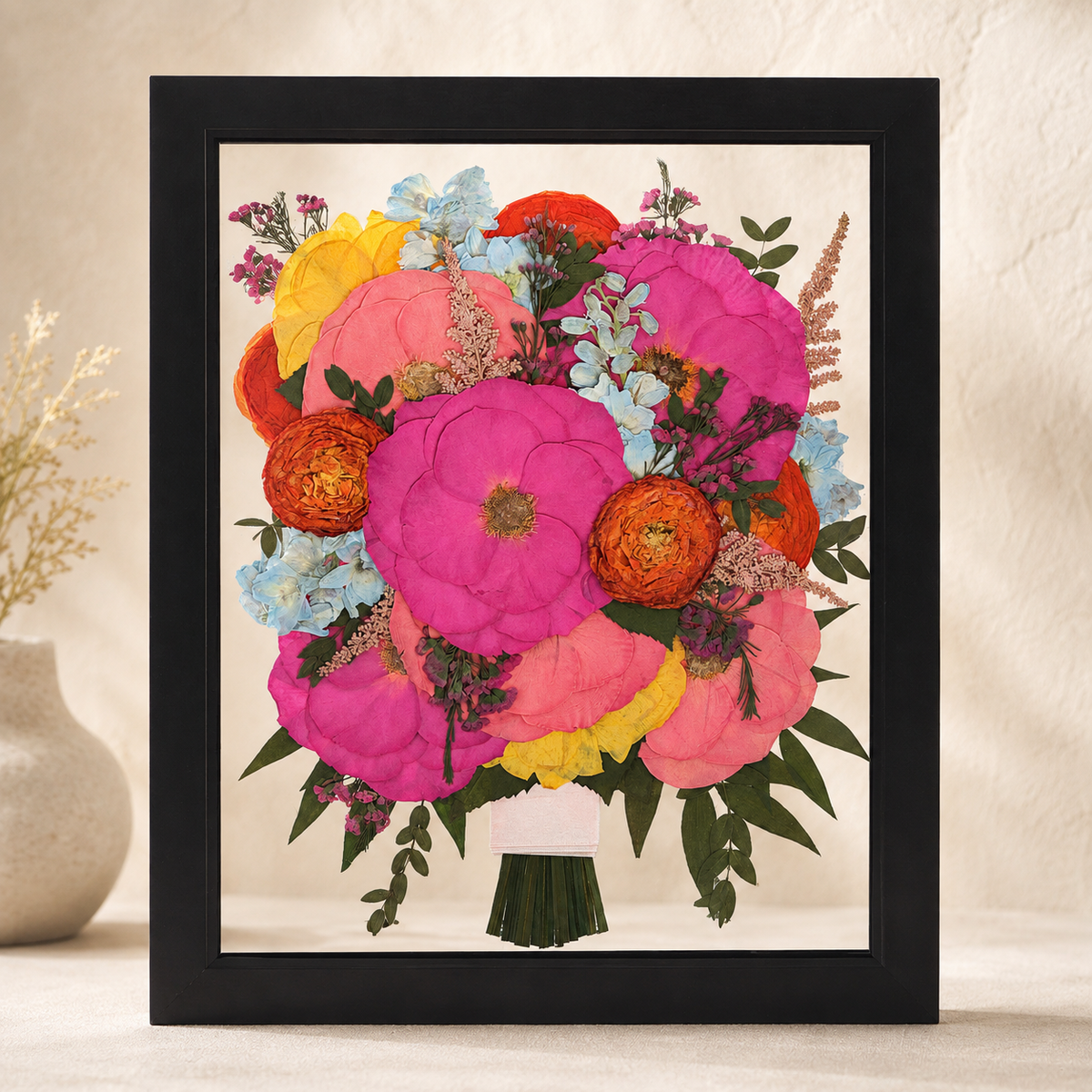 Custom Framed Pressed Flowers – 11" x 14" | Wedding Bouquet & Memorial Flower Preservation