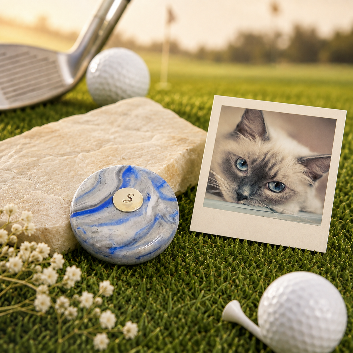 Custom Pet Memorial Golf Ball Marker – Ashes or Fur Keepsake