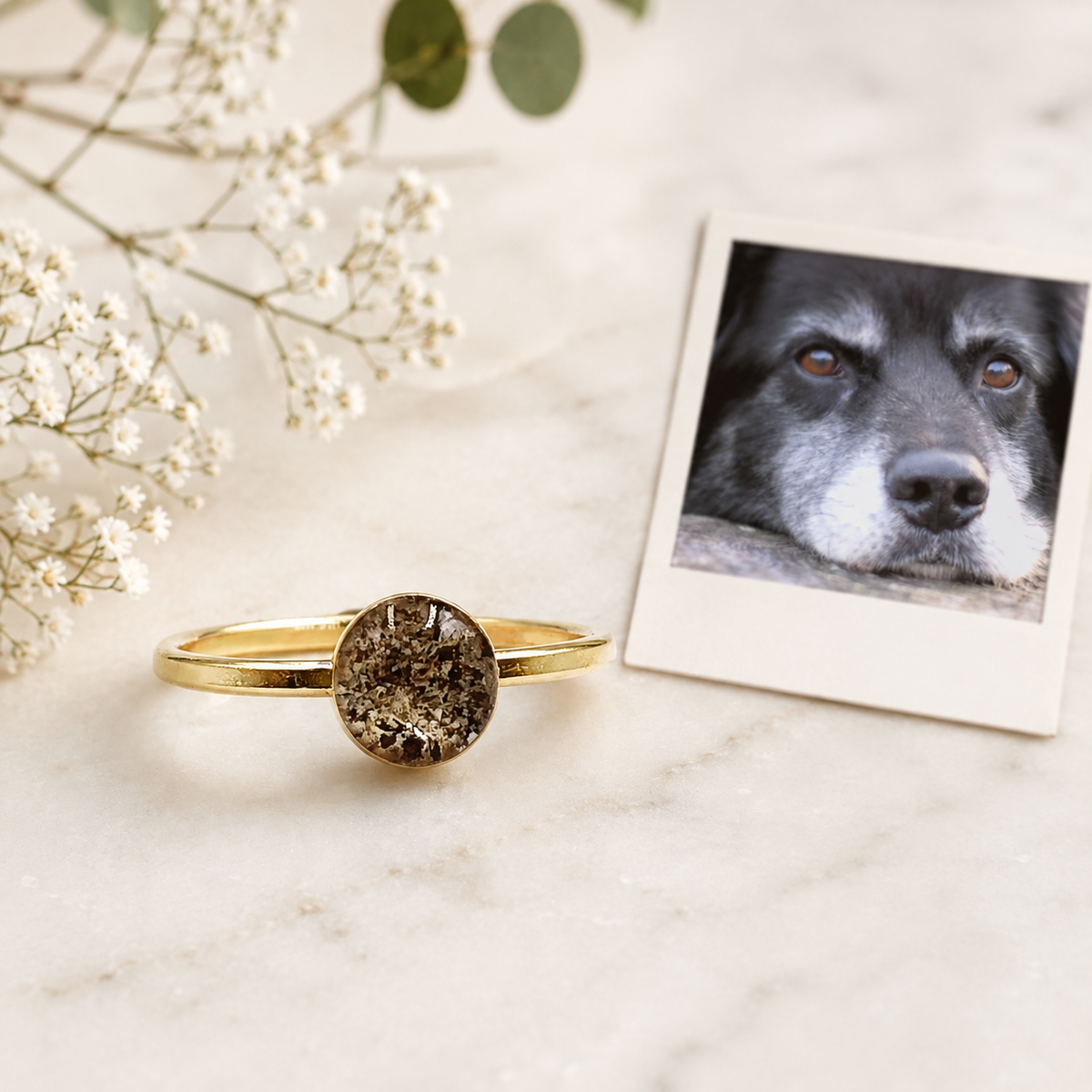 Forever Furry Friend Gold Plated Stackable Ring – Pet Ashes & Fur Memorial Jewelry