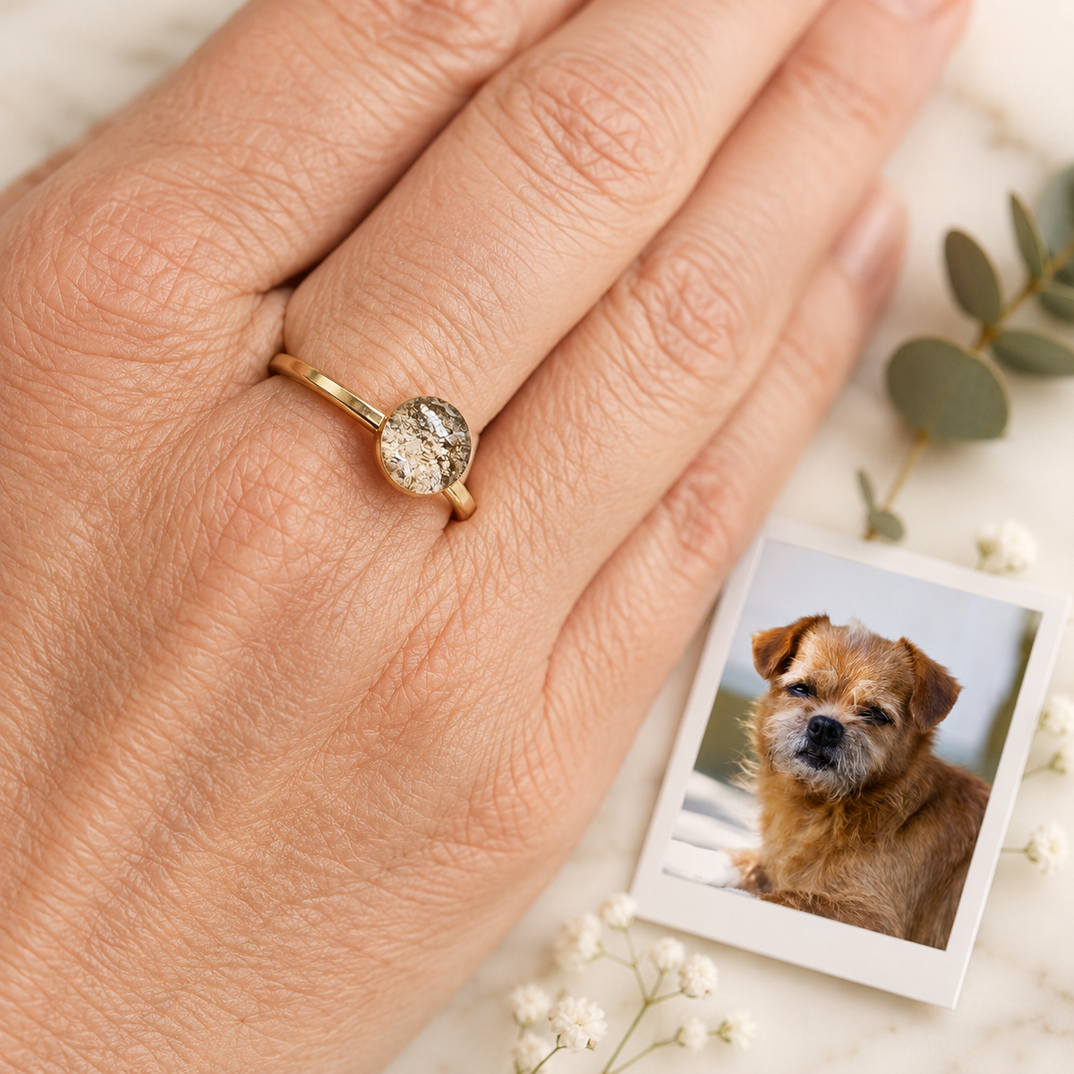 Forever Furry Friend Gold Plated Stackable Ring – Pet Ashes & Fur Memorial Jewelry