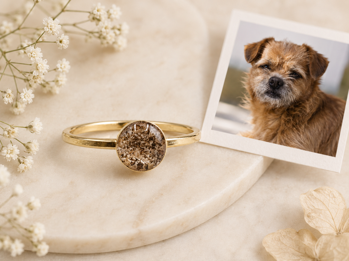Forever Furry Friend Gold Plated Stackable Ring – Pet Ashes & Fur Memorial Jewelry