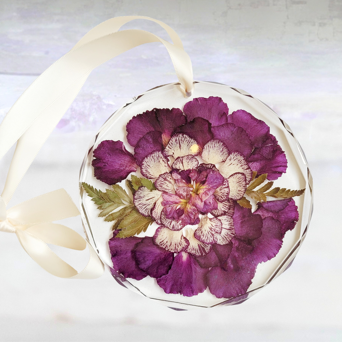 Large Pressed Flower Resin Ornament