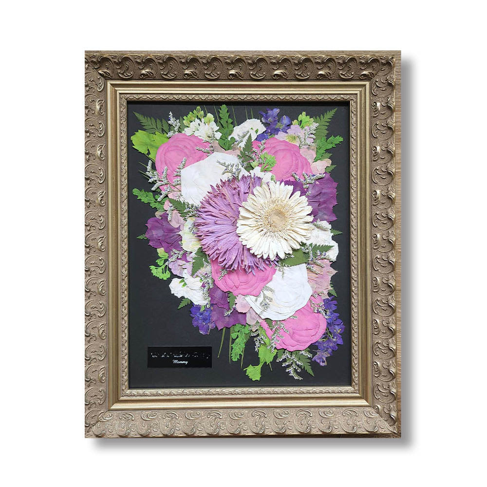 Framed Pressed Flowers, 11x14 Gold – Roots Floral Preservation