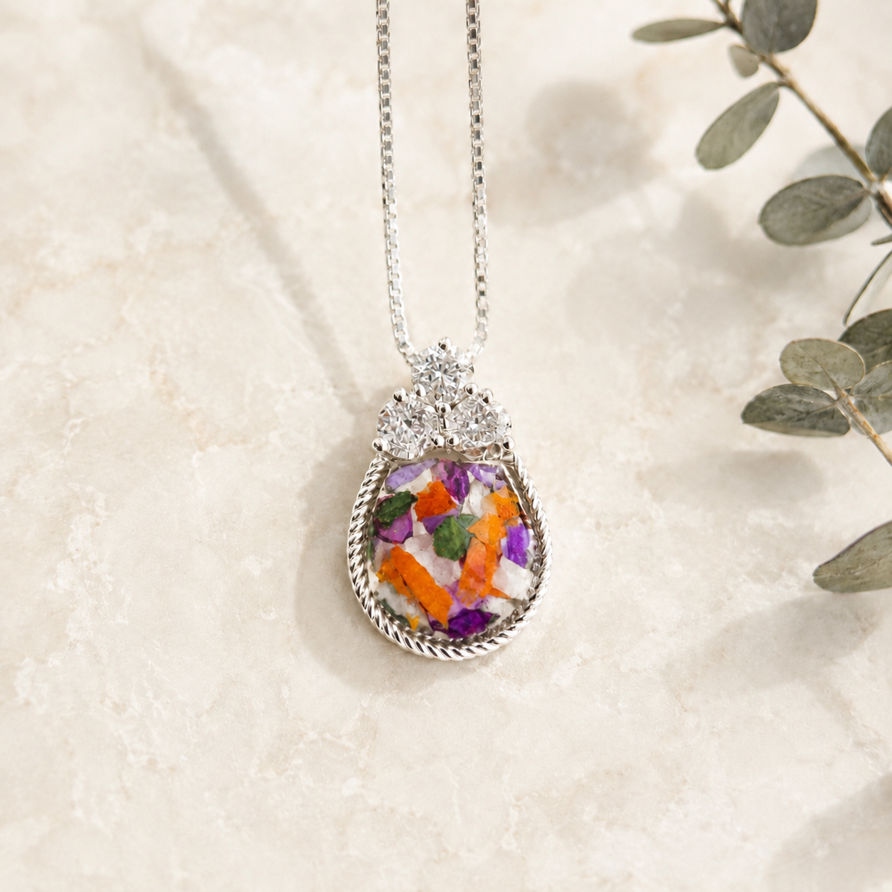 Forever in My Heart Pendant handcrafted in sterling silver with preserved wedding flowers or funeral flowers, creating a custom memorial keepsake necklace with real flowers, ashes, or hair.