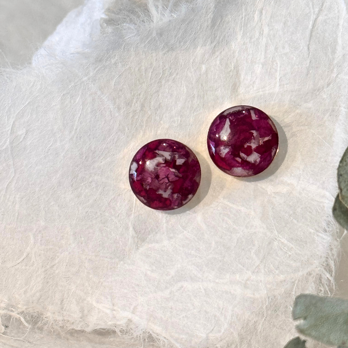 Extra close-up of Gold Blossom Stud Earrings highlighting preserved flower design