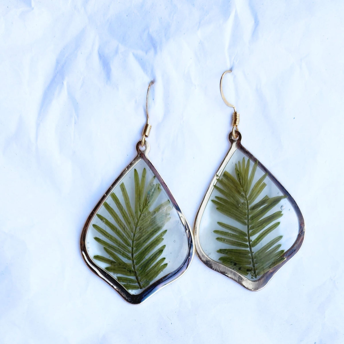 Teardrop Earrings with Palm Leaves