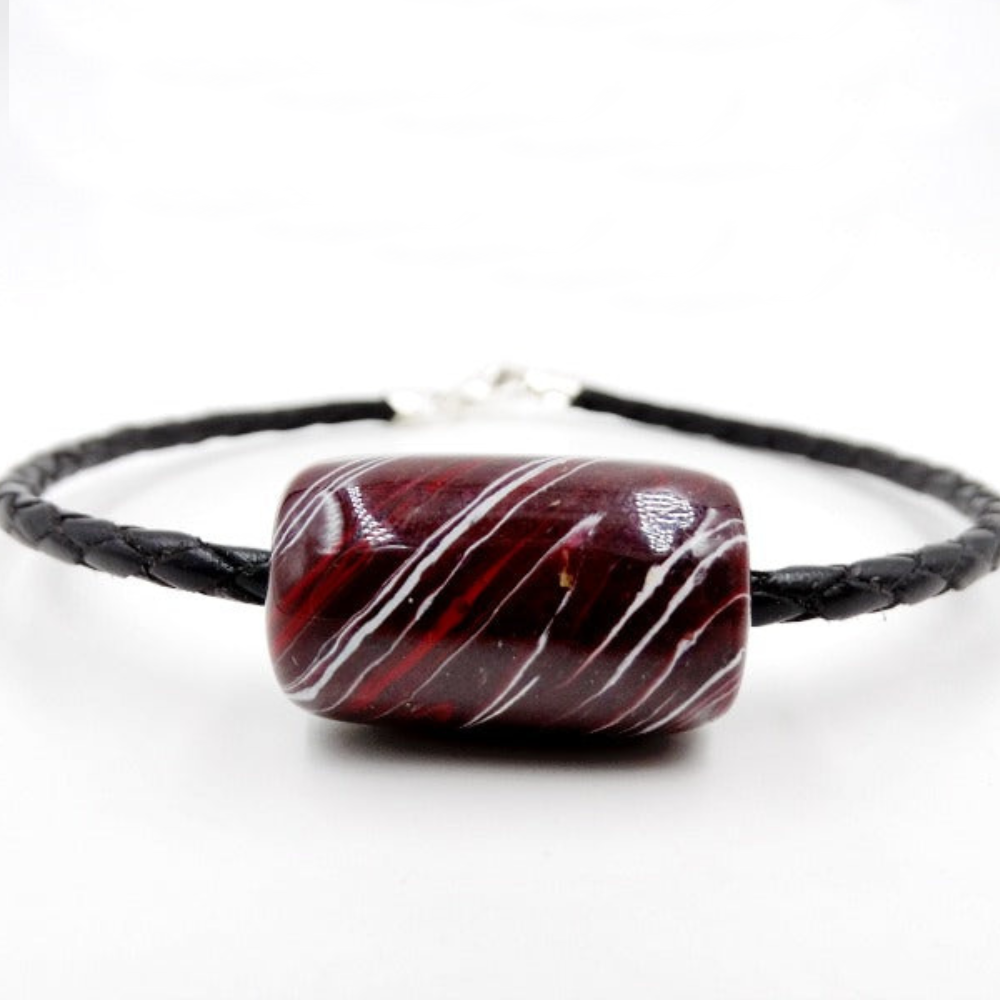 Leather &amp; Barrel Bead Bracelet - Memorial