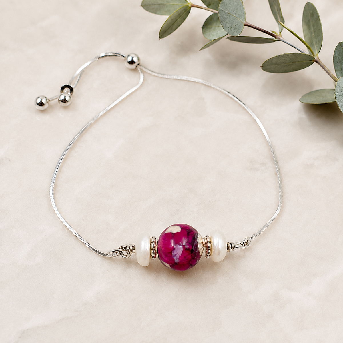 Sterling silver keepsake bracelet with flower bead and pearl accents