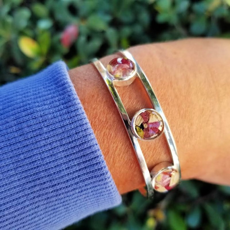 Resin flower petal bracelet , handmade with funeral flowers or wedding flowers