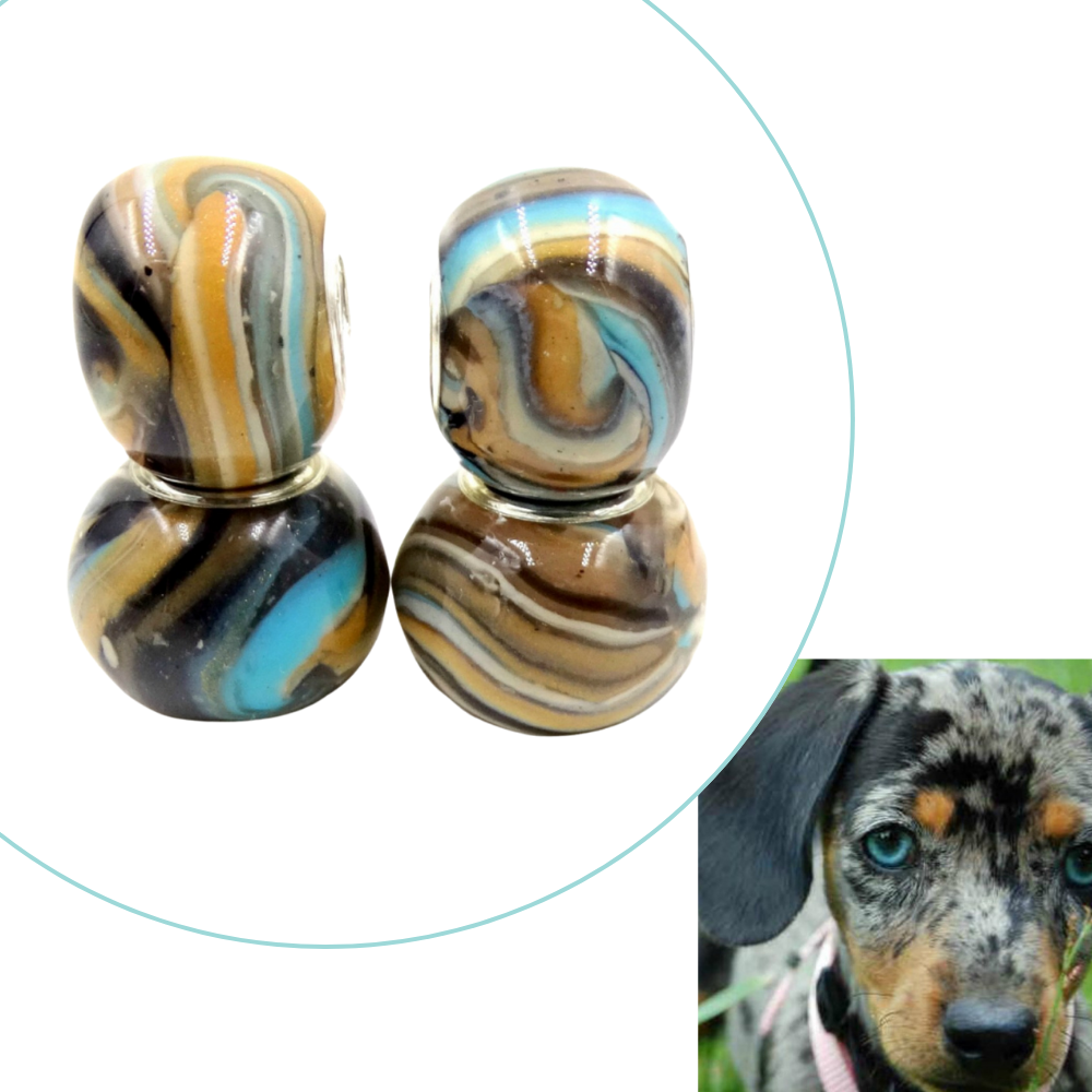  A handcrafted pet memorial bead infused with ashes or fur, designed to reflect the unique coloring of a beloved pet.