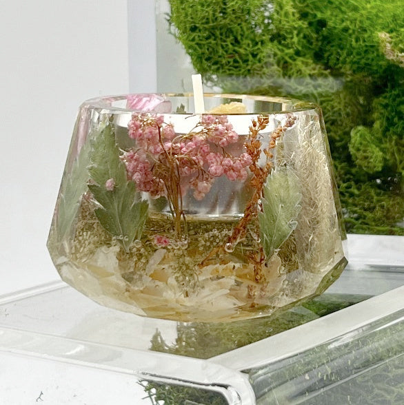 Floral Keepsake Beveled Tealight Holder – Small