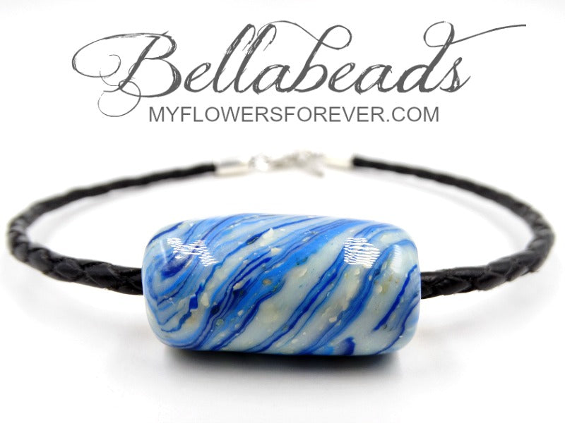 Leather &amp; Barrel Bead Bracelet - Memorial
